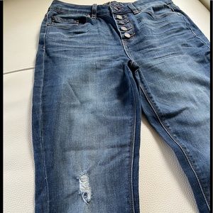 Distressed button fly stretch jeans - new